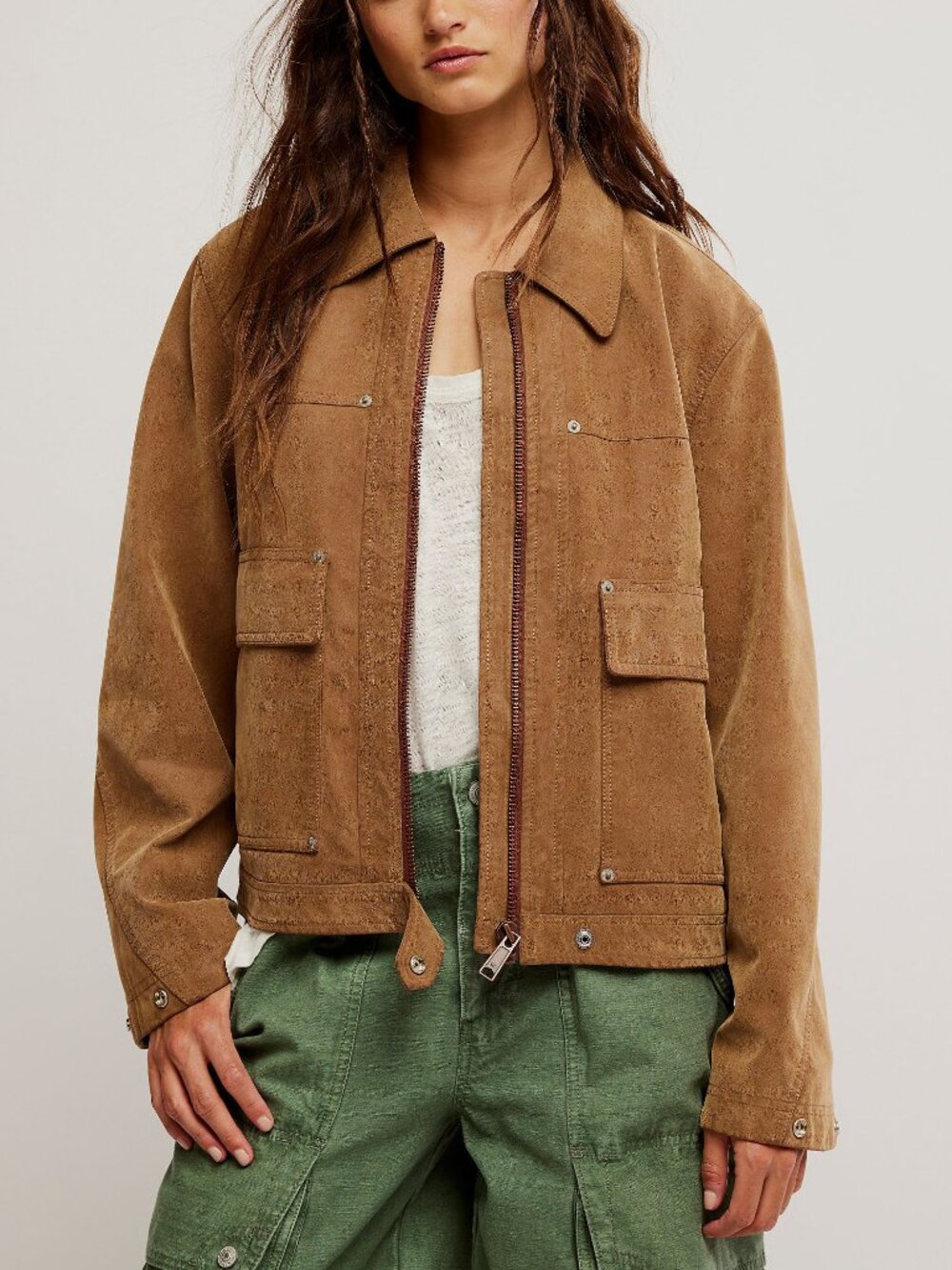 🆕 FREE PEOPLE We The Free Blair Vegan Suede Jacket / Caramel Cafe